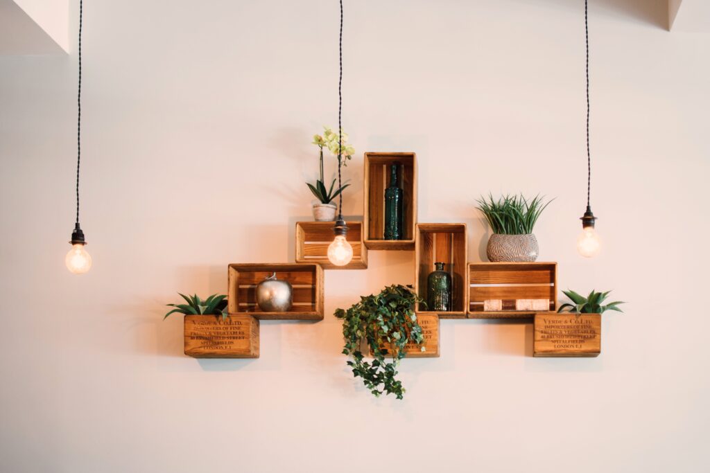 Floating shelves on home wall